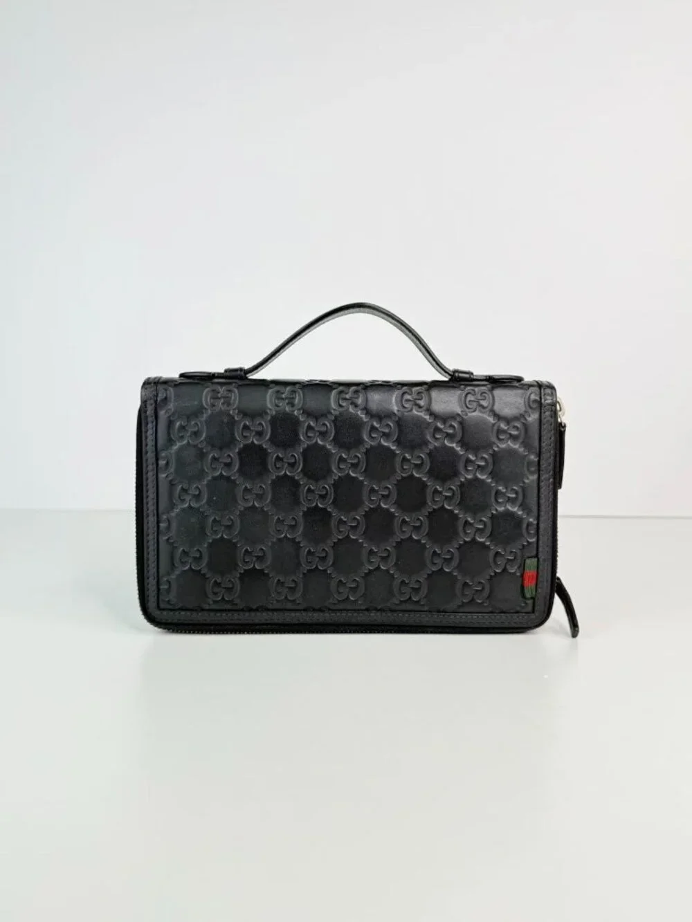 Gucci Signature GG Embossed Leather Zip Around Travel Organizer Clutch Wallet